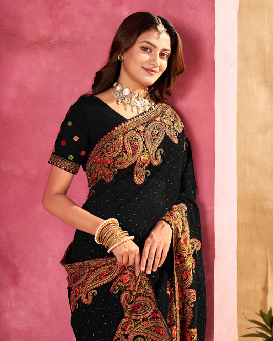 Kashmiri Multi Threaded Georgette Saree