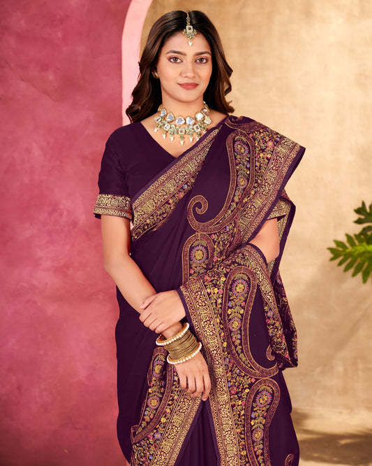 Satin Multi Threaded Embroidered Saree