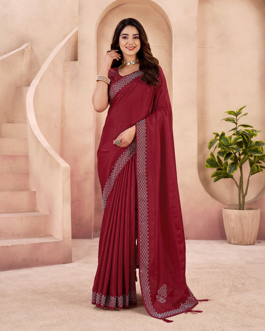 Maroon Stonework Vichitra Saree
