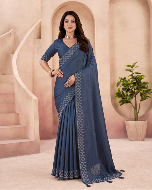 Blue Stonework Vichitra Saree