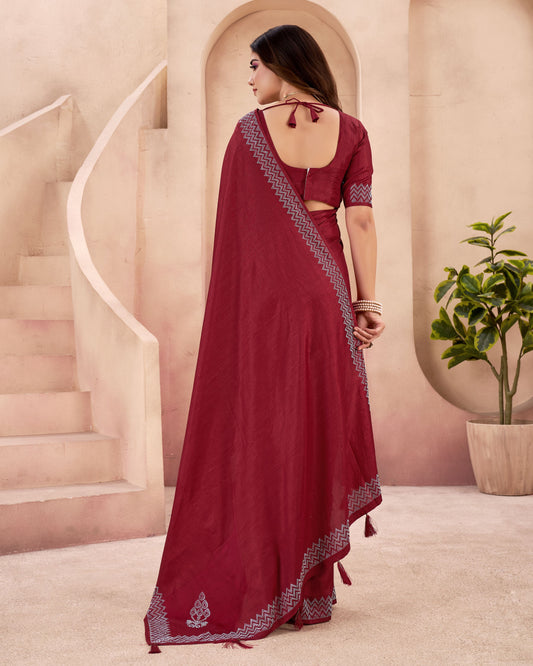 Maroon Stonework Vichitra Saree